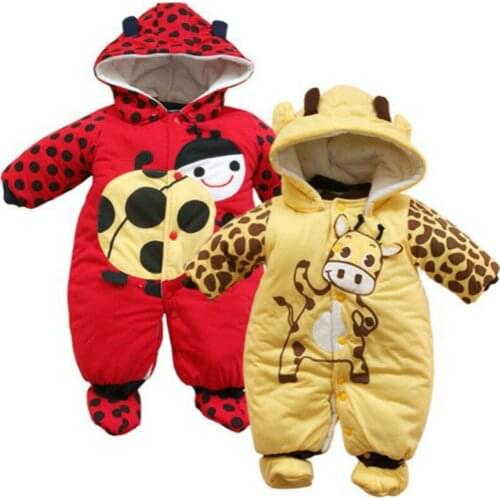 Baby Clothes Winter Thick Cotton Baby Rompers Ladybug Cows Boys Girls Overalls Warm Thicken Bebes Children Animal Hooded Overall
