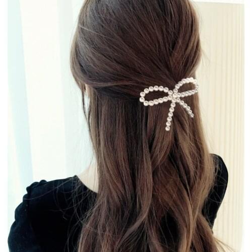 Elegant Bowknot Pearl Hair Clips Barrette Accessories For Women Lady Girls Bow Hairpin Hair Ornament Hairgrip Hairclip Headdress