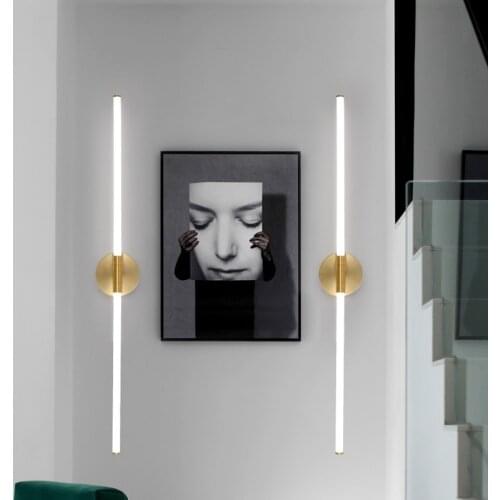 FANPINFANDO Gold Modern LED brief bedroom study wall lights simple bedside lamp Acrylic light pipe Living room wall lamps
