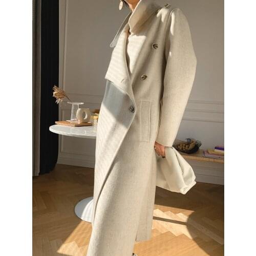 Doll collar Hepburn style double-faced wool coat double-faced cashmere long female 2021 fashion new products
