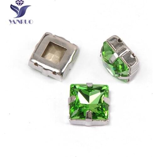 YANRUO 4447 All Sizes Peridot Princess Square Sewing Stones Glitter Strass Point Back Crystal Rhinestones For Wedding Dress