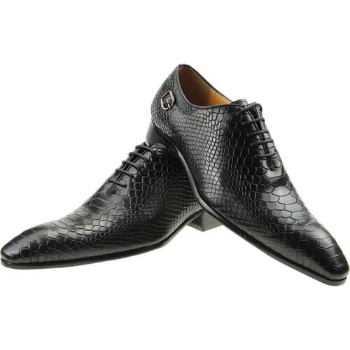Summer Mens Daily Dress Wedding Oxford Classic Style Formal Luxury Genuine Leather Snake Print Pointed Toe ABS Series Men Shoes