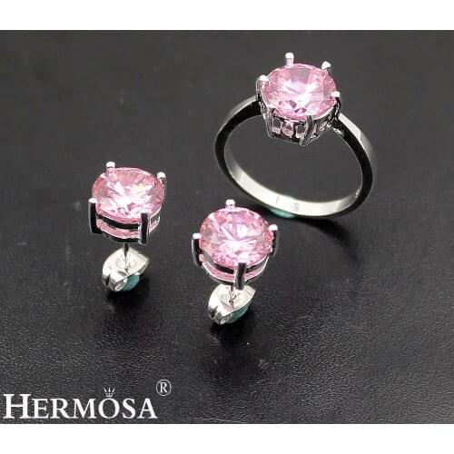 Sweetie Gifts Shiny Pink Sets For Women 9x9mm Round Kunzite Earrings Ring Size 6/8/9 Sweety Party Jewellery Love Present