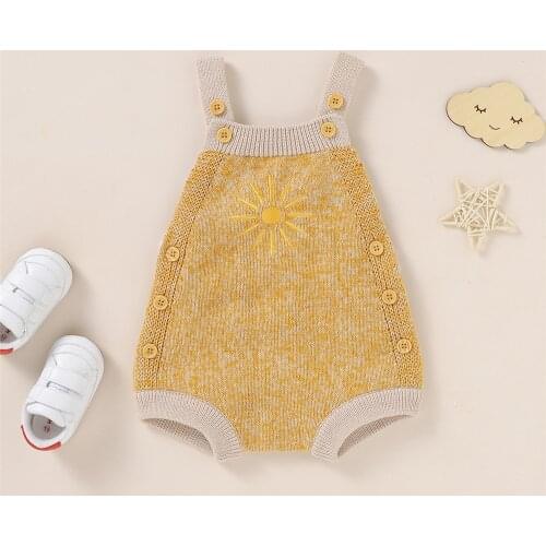 Fashion Baby Bodysuits Clothes Knitting Newborn Boys Girls Sun Print Sleeveless Back Cross Toddler Infant Jumpsuits