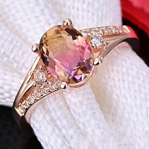 Fashion Women Rings Rose Gold Filled with Natural Stones Engagement Wedding Rings For Girlfriend Christmas Gift
