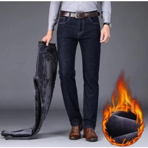 Men Jeans Winter New High Quality Mens Warm Slim Fit Jeans Business Fashion Thicken Denim Trousers Fleece Stretch Brand Pants