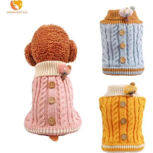Pet Dog And Cat Clothes Warm And Comfortable In Autumn And Winter Home Costumes Teddy Bichon Twist Button Sweater