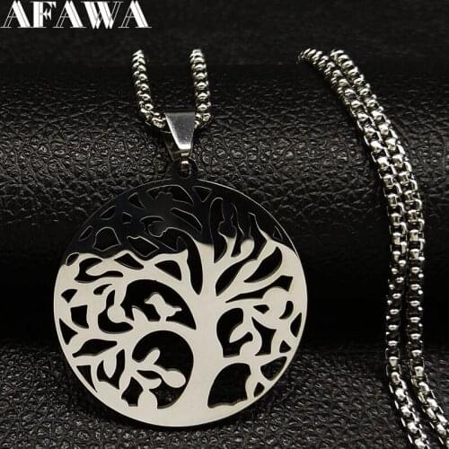 2021 Fashion Tree of Life Stainless Steel Necklaces for Women Silver Color Statement Necklace Jewelry bisuteria N12S02