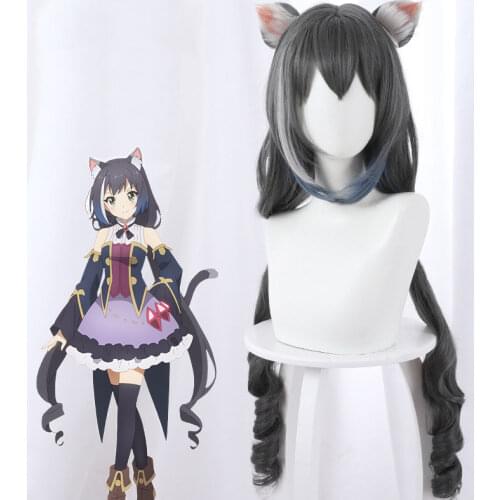 Princess Link Re Dive Kailu Gradient Cat Ears Long Curly Ponytail Cos Wig Anime Long Fluffy Double Curls Women Kawaii Hair Wig
