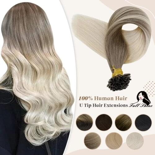 Full Shine U Tip Hair Extensions Fusion Hair Balayage Color Keratin Glue Beads Prebonded Human Hair Extensiones50g Machine Remy