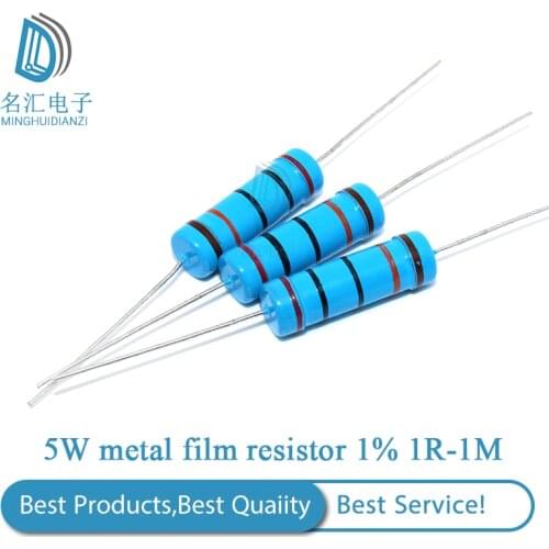 10pcs/lot 5W 1% Metal film Resistor resistance 0.1R~10M 1K 1.2 1.3 3.3 10 22 33 120 360 18 390 470 82 R K ohm 10K 100K 1M