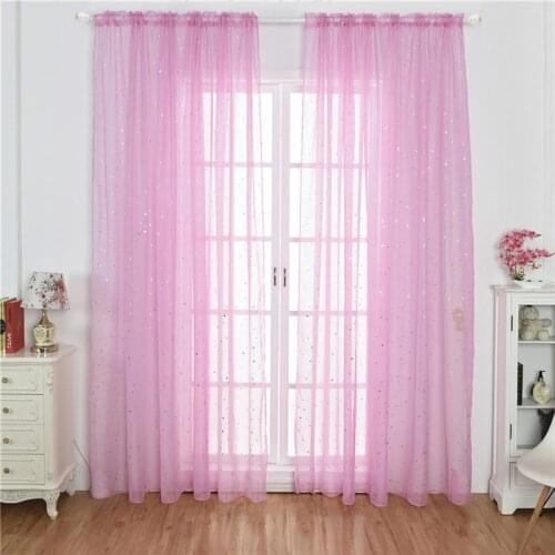 Romantic Glitter Silver Star Foil Sheer Curtains Grommets Window Treatment For Living Room Bedroom Decoration
