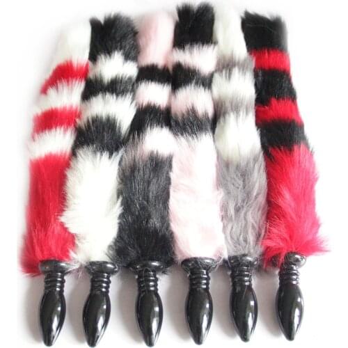 6Colors Anal Sex Toys with Fox Tail Anal Beads Black Silicone Anal Butt Plug Couple Erotic Cosplay Sex Toys for Women And Men