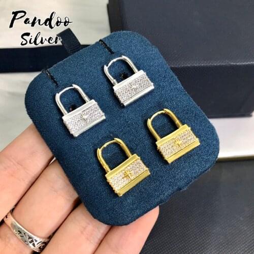 Yellow Silver Paved Lock Earrings With Meteorites For Women Gift With Logo,S925 Sterling Silver Jewelry 1:1 Copy