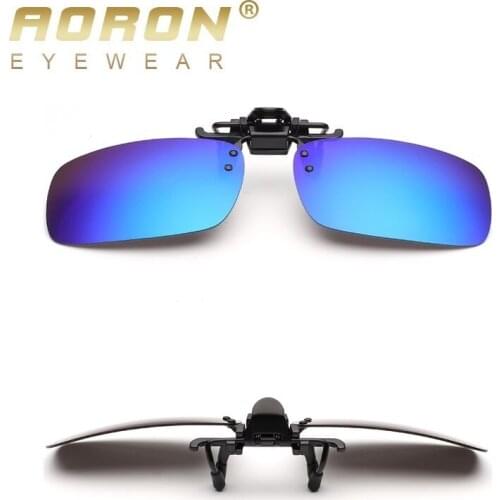 AORON ClassicBrand Fashion Style Mens Rectangle Polarized Clip-on Flip up Metal Clip Leisure Sunglasses Lenses UV400