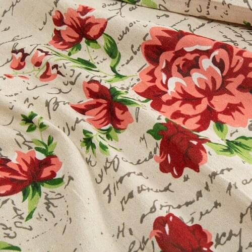 Thick Linen Fabric For Diy Patchwork Fabric For Sewing Pillow Case English Characters TJ0346