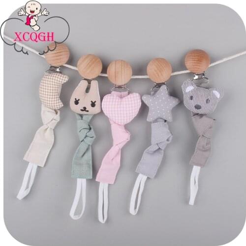 XCQGH Baby Dummy Pacifier Chain Clip Cotton Plush Dolls Animal Wood Rodent Nipples Holder Newborn Toys