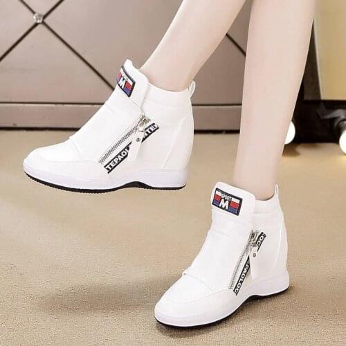 High-top Womens Shoes 2021 New Arrivals Spring And Autumn Fashion Casual Sneakers Korean Style Leisure Slope Heel Womens Shoes