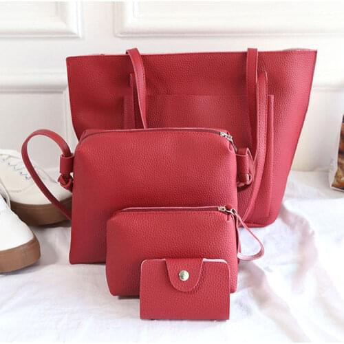 2019 New Hot Fashion Women PU Leather Handbag Shoulder Bags Lady Solid Zipper Tote Purse Satchel Four-piece Suit