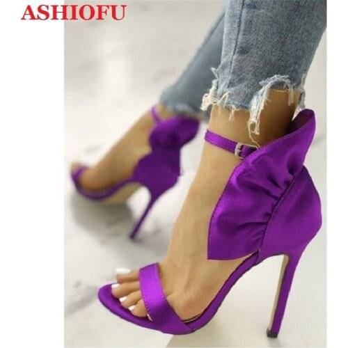 ASHIOFU New Designed Women High Heel Sandals Butterfly-knot Peep-toe Sexy Party Prom Summer Shoes Plus Size Fashion Purple Shoes