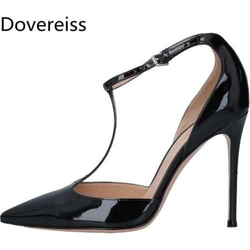 Dovereiss Fashion Womens Shoes summer new Elegant Mature Sexy Buckle Consice Stilettos heels Pointed toe Sandals 46