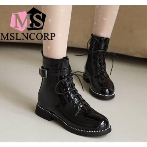 Big Size 34-41 Fashion Ankle Boots for Women Autumn Motorcycle Boots Thick Heel Shoes Woman Slip on Round Toe Fashion Boot