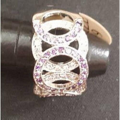 Fleure Esme vintage luxury Wedding rings Jewelry for women christmas gifts Punk Purple Cubic Zirconia Rhodium Plated R418 size 9