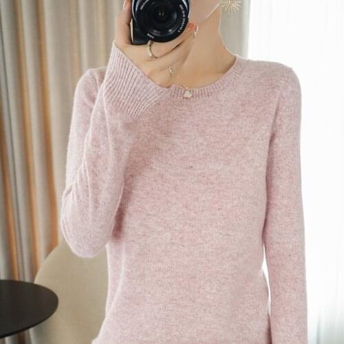 2021 spring and autumn new 100% pure wool sweater women round neck pullover knitting wild loose large size cashmere sweater