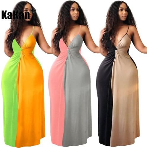 KaKan European and American Womens Two-tone Suspender Dress Summer New Sexy Womens Dress