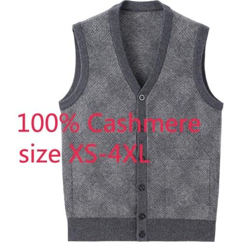 New Fashion High Quality Pure Cashmere Men Vest Sleeveless Knitted Cardigan Thickened V-neck Casual Sweater Plus Size XS-3XL 4XL