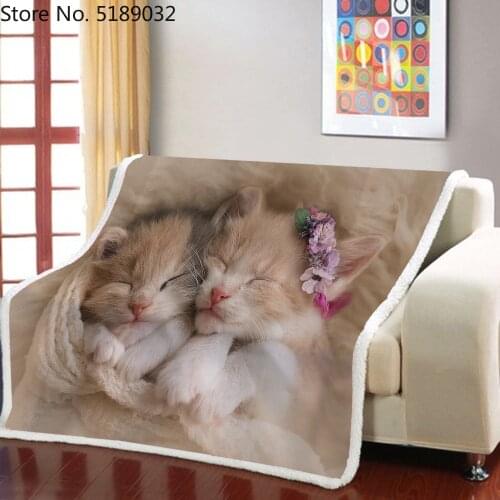 Animals Cat Throw Blanket on Bed Sofa Animal Plush Sherpa Blanket Pet Bedspreads Sherpa Fleece Print Thin Quilt Dropshipping