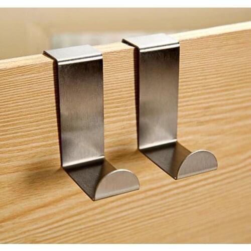 2pcs Home Kitchen Door Stainless Steel Hook Shelf Holder Hanger Hang Coat Hooks Home Kitchen Wall Door Holder Hook Supplies