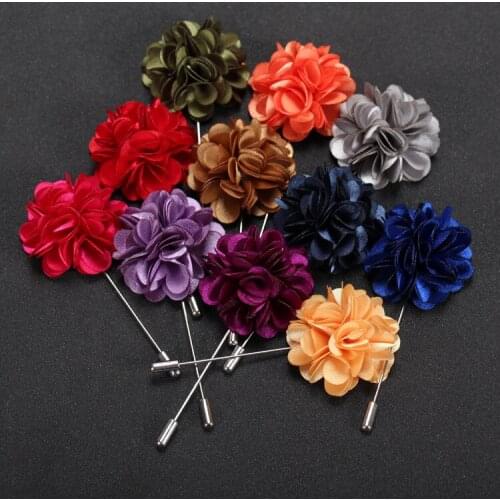 20 pcs/lot , Mens Flower Lapel Pin, Satin Floral Lapel Pins mens Flower Boutonniere For Wedding