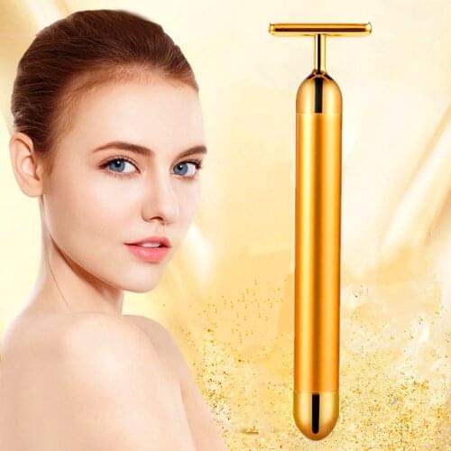24K Gold Roller Vibration Face Massager Slimming Face Roller Beauty Bar Roller Tightening Wrinkle Masajeador Massage Skin Care