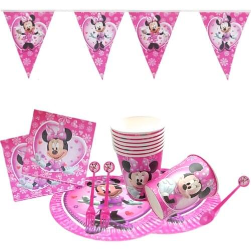 81pc-set Minnie Mouse Theme Birthday Party Cutlery Kids Party Decoration Cup Plate Banner Baby Bath Party Supplies Dinner sets