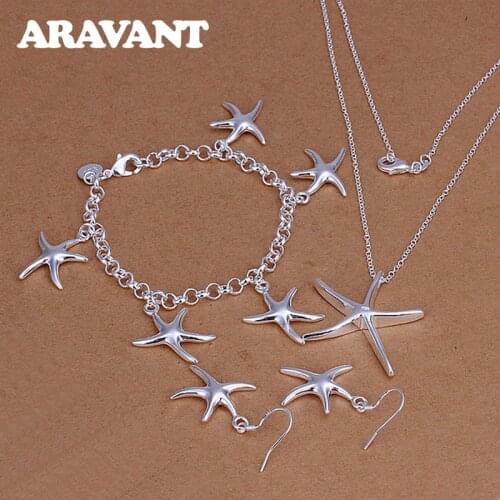 925 Silver Jewelry Set For Women Romantic Starfish Pendant Necklace Earring Bracelet Jewelry Set Valentine Gift