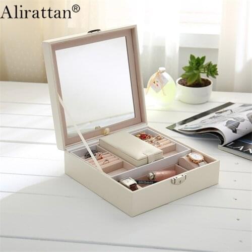 Alirattan New Leather Jewelry Display High Quality Fashion Design Ring Box Gift Cosmetic Earring Necklace Bracelet Box INS