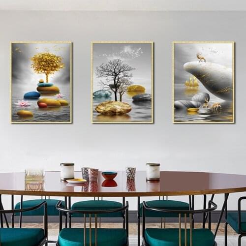 No Framed Abstract Cobblestone Canvas Painting Wall Decorative Poster for Living Room Bedroom Luxury Style Tree Art Painting