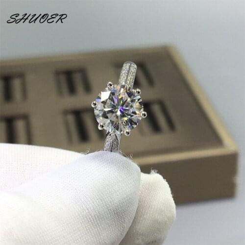 Classic 18K White Gold 1 Carat Pass Diamond Tester Brilliant Cut D Color Moissanite Queen of Stars Ring Women Wedding Jewelry