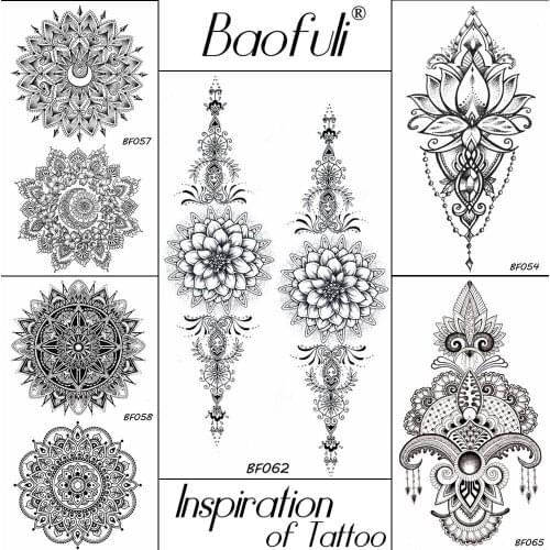 BAOFULI Black Temporary Tattoo Women Date Henna Flowers Mehndi Tatoos Body Art Arms Sleeve Waterproof Fake Tattoo Stickers Party