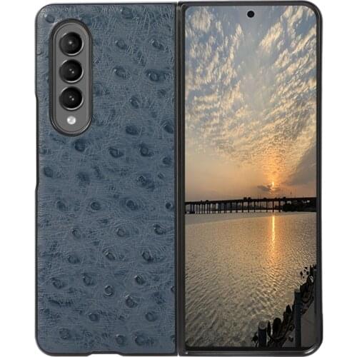 For Samsung Galaxy Z Fold 3 Ostrich Grain Genuine Leather Full Protective Flip Coques Case Cover For Galaxy Z Fold 2 W21 5G