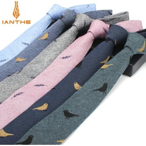 6cm Brand New Mens Cotton Casual Necktie Wedding Groom Leaf Neck Ties For Man Birds Print Gravatas Business Classic Neckwear