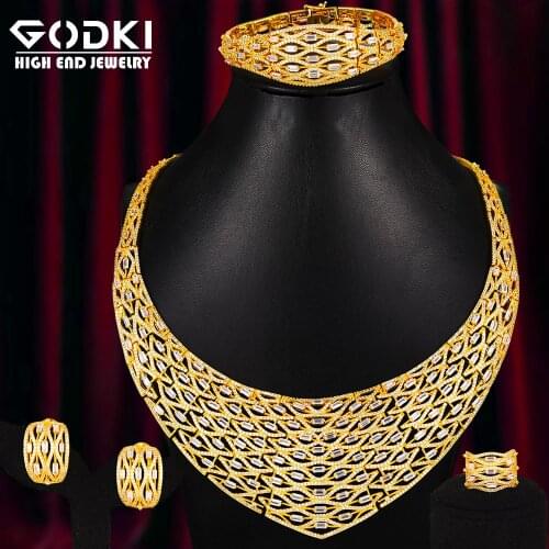 GODKI Super Luxury 4PCS Big Geometric Africa Cubic Zirconia Set Jewelry Set For Women Wedding Cubic Zirconia Dubai Bridal Set