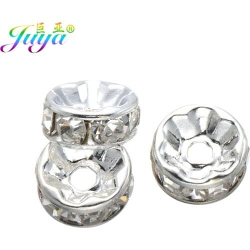 Juya 100pcs Wholesale DIY Spacers Beads Supplies Cz Rhinestones 8mm Metal Separator Beads For Handmade Beadwork Jewelry Making