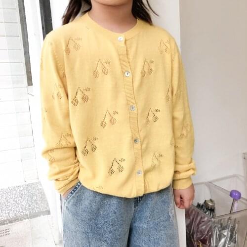 2021 Presale 25th March Girls Cardigans Solid Orange Red Yelllow Beige Colour Cherry Pattern Cotton Toddler Baby Knitted Outwear