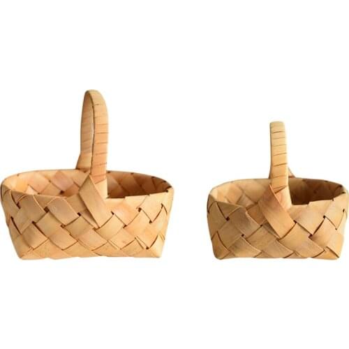 Hand Woven Bread Fruit Storage Basket Wood Chip Woven Storage Box Japanese Food Tray with Portable Home Decoration