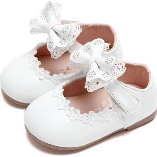 Newborn Flower Children Girls Toddler Baby Little Bow Leather Shoes For Girls White Lace Pink Party Wedding Dress Shoes New 2020