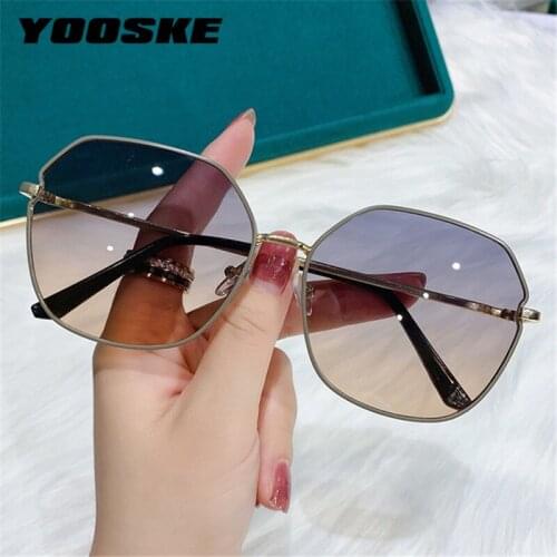 YOOSKE Fashion Sunglasses for Women Men Gradient Goggles Metal Irregular Frame Sun Glasses Ladies Luxury Brand Designer Ocean