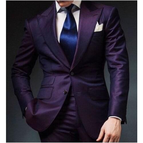 Men Suits Slim Fit Purple Suit Mens Wedding Groomsman Suits Slim Fit Custom Made Tuxedo Blazer 2 Pieces