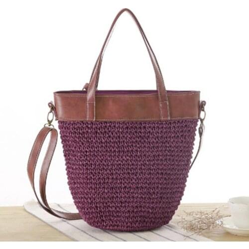The new simple solid color woven bag Sen woman shoulder Messenger hand carry three woven bags handbags
